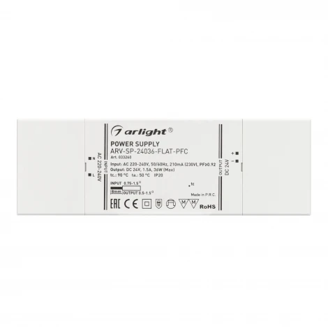Блок питания ARV-SP-24036-FLAT-PFC (24V, 1.5A, 36W) (IP20 Пластик) 033260 Arlight
