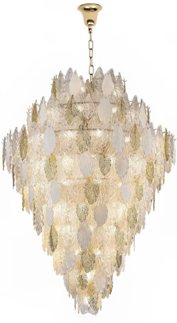 Подвесная большая люстра каскадная Odeon Light Lace 5052/86 золото/белый/прозрачный/металл/стекло/фарфор/металл E14 86*25W (220V, на цепи, лепестки)