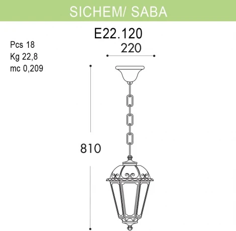 Уличный светильник подвесной Fumagalli Saba K22.120.000.BYF1R (220V, на цепи, IP44)