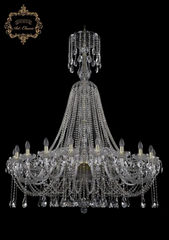 Подвесная большая люстра Art Classic 11.12 11.12.20.460.XL-162.Gd.Sp (220V, хрусталь, на цепи, подсвечник, свеча)