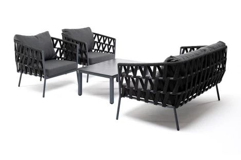 Лаунж-зона 4-местная плетеная из роупа (веревки), каркас алюминиевый серый, роуп темно-серый 4SIS Диего DIES2C2TJ-4-SET D-gray