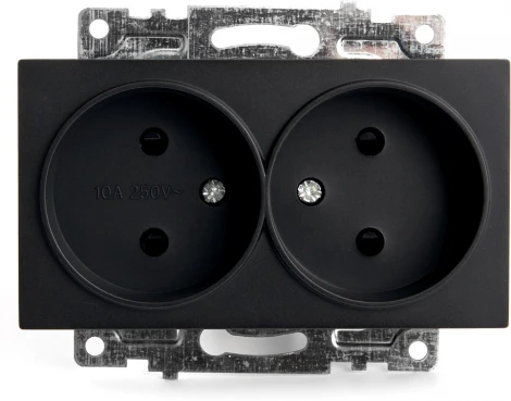 Розетка двойная без заземления со шторками (черный) Stekker Катрин 39611