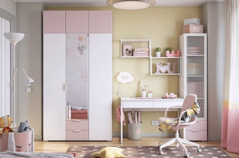 Зефир Шкаф трехдверный 109.02 Mebelson (ЛДСП,ПВХ,МДФ,Металл,Зеркало/Светлое дерево,Розовый) арт.UL.109-M.103.02.3095