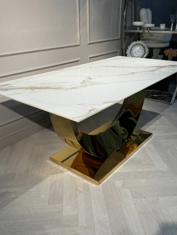 Стол обеденный IST-CASA Прайм IST-801, 180х90х76 см, жемчужный белый/золотой