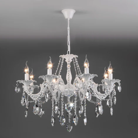Подвесная люстра Eurosvet Veletta 10108/8 белый/прозрачный хрусталь Strotskis (220V, хрусталь Strotskis, на цепи, свеча)