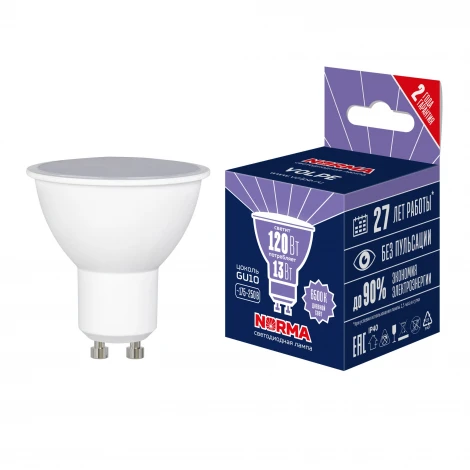Лампа светодиодная, форма "JCDR", матовая, дневной белый свет 6500K Volpe Norma LED-JCDR-13W/6500K/GU10/NR