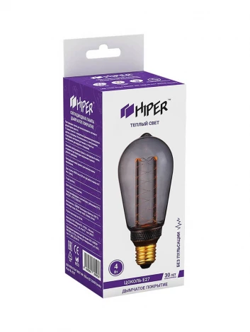 Лампочка светодиодная прозрачная/серая груша E27 4W Hiper Vein HL-2227