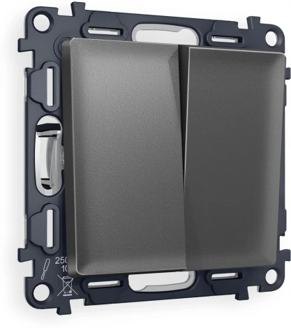 Комплект механизма Ambrella Volt 2-клавишного выключателя ALFA MA653010 Антрацит серый QUANT