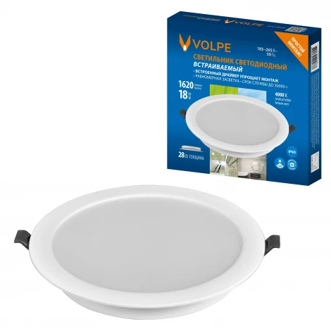 Светильник светодиодный встраиваемый 4000K Volpe ULM-Q237 18W/4000K WHITE