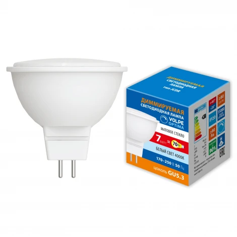 Лампа светодиодная, диммируемая, форма «JCDR», матовая, белый свет 4000K Volpe OPTIMA DIM LED-JCDR-7W/4000K/GU5.3/FR/DIM/SLS
