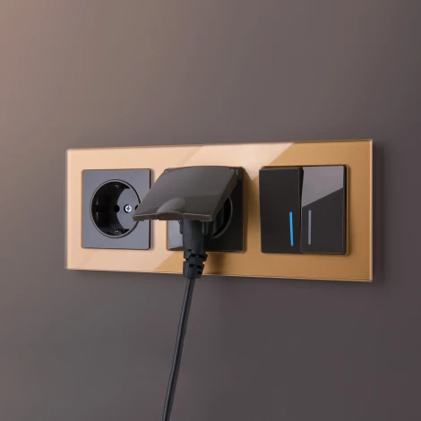 Розетка влагозащ. с зазем. с защит. крышкой и шторками (серо-коричневый) W1171207 (a050839)