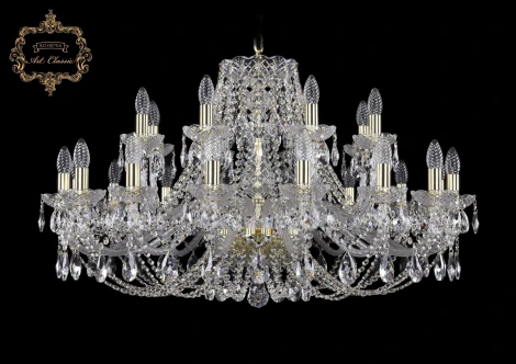 Подвесная большая люстра Art Classic 11.21 11.21.16+8.360.Gd.Sp (220V, хрусталь, на цепи, подсвечник, свеча)