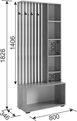 Прихожая "Бери К2" (1200х350х1826), цвет дуб крафт золотой/графит Mebelson (арт.ПК02Бери.2564)