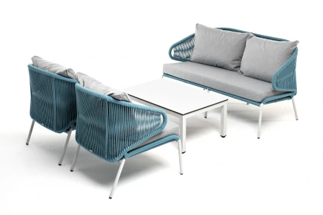 "Милан" лаунж-зона 4-местная плетеная из роупа (веревки), каркас алюминиевый белый, роуп бежевый 4SIS арт.УТ-00005965