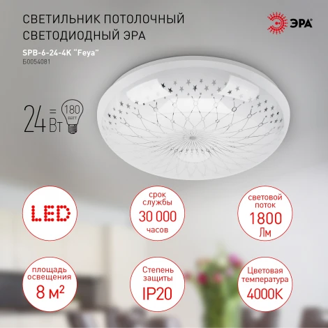Потолочный светильник светодиодный ЭРА SPB-6-24-4K Feya