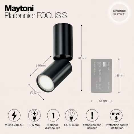 Накладной потолочный светильник FOCUS S GU10 1x10Вт Maytoni Technical C051CL-01B (220V, круглые)