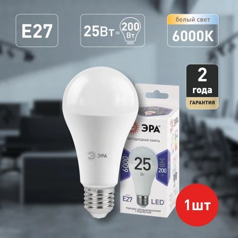 Лампочка светодиодная E27 25W ЭРА LED A65-25W-860-E27