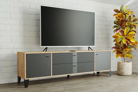 Тумба под телевизор ТЭКС Парус-10, Дуб крафт золотой, Карбон вулкан