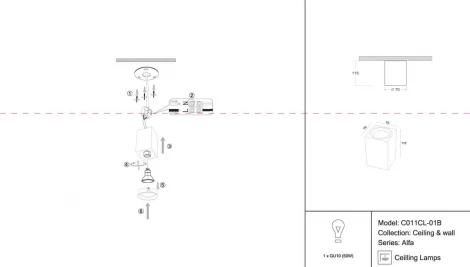 Накладной потолочный светильник Focus GU10 1x50Вт Maytoni Technical C011CL-01B (220V)