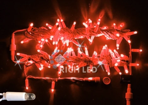Гирлянда светодиодная красная с мерцанием 220B, 100 LED, провод белый, IP65 RL-S10CF-220V-CW/R Rich LED