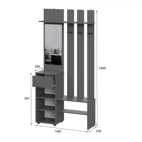 Вешалка с Зеркало Арникам Денвер, графит