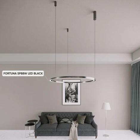 Подвесной светильник Crystal Lux FORTUNA SP88W LED BLACK (220V, пульт управления, на тросе, кольцо)