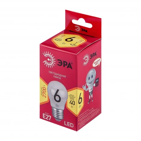 Лампочка светодиодная E27 6W ЭРА LED P45-6W-827-E27 R