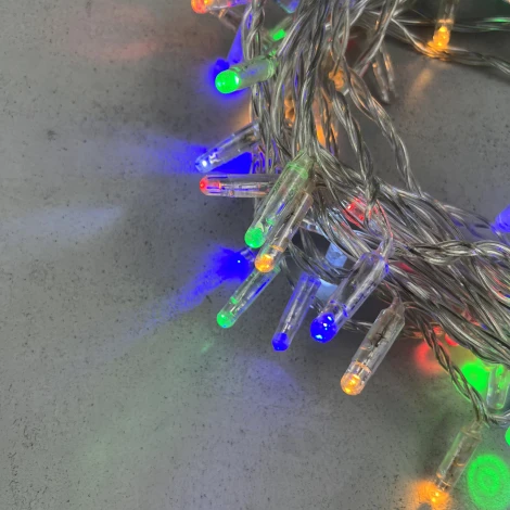 Гирлянда Нить с колпачком 10м разноцветная с мерцанием белого диода 220В, 100 LED, провод прозрачный Laitcom PST100BLWCAP-10-2M