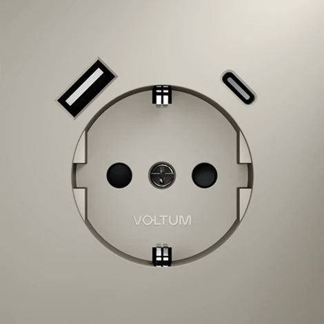 Розетка с заземлением, шторками и USB Type A+С (кашемир) Voltum S70 VLS040503