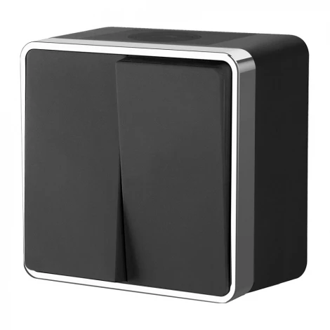 Выключатель двухклавишный влагозащищенный Gallant (черный/хром) Werkel W5020235 (a050976)