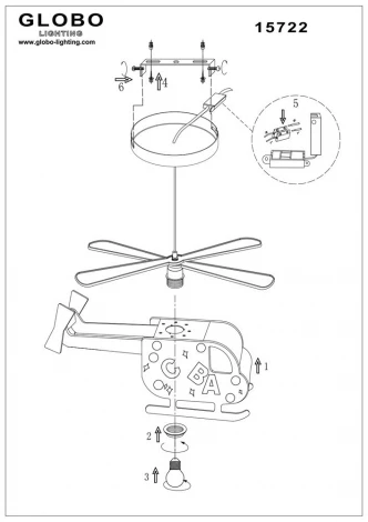 Подвесной светильник Globo Kita 15722 (для детской, 220V, на проводе, буквы, вертолет)