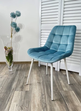 Обеденный стул M-City ХОФМАН, цвет бирюзовый #H52, велюр / белый каркас 4 шт./1 к.
