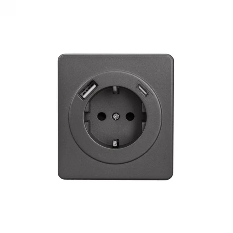 Розетка 1-ая с/з с/у з/ш 16А с USB A+C быстрой зарядки 5В/3А титан Kranz Round KR-78-0704-2