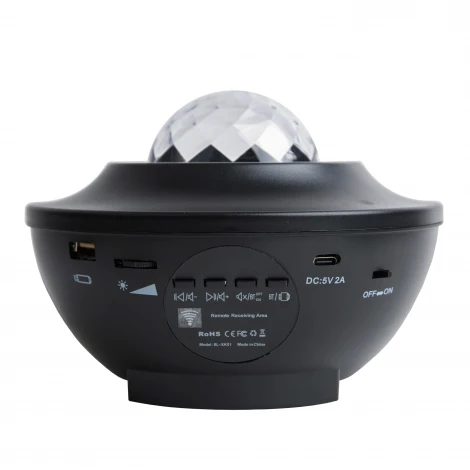 Светодиодный светильник-проектор с Bluetooth. проекция "Звездное небо", встроенный MP3 проигрыватель, 2 колонки, USB разъем. Пульт ДУ (в/к) Volpe ULI-Q333 6W/RGBW BLACK