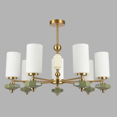 Потолочная люстра на штанге Lumion Mila 8427/7C латунь/белый/зеленый, металл/керамика/стекло E27 7*60W 220V