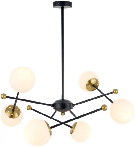 Потолочная люстра на штанге Lumion Melody 6581/6 черный, золотой/белый металл /стекло E14 6*40W 220V