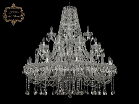 Подвесная большая люстра Art Classic 11.12 11.12.20+10+5.400.3d.Cr.Sp (220V, хрусталь, на цепи, подсвечник, свеча)