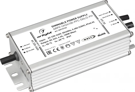 Блок питания ARPV-UH24100-PFC-DALI2-PH (24V, 4.2A, 100W) (Arlight, IP67 Металл, 7 лет) 029151(2)