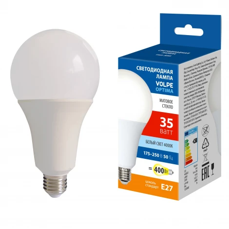 Лампа светодиодная матовая, белый свет 4000K Volpe Optima LED-A95-35W/4000K/E27/FR/SLS