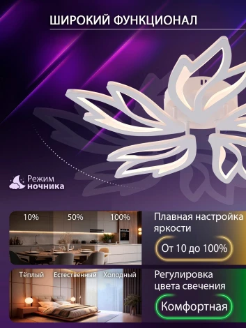 Потолочная люстра светодиодная с пультом ДУ 100W, белый, LED Natali Kovaltseva Rif LED LAMPS 81118/4C (регулировка яркости, 220V)