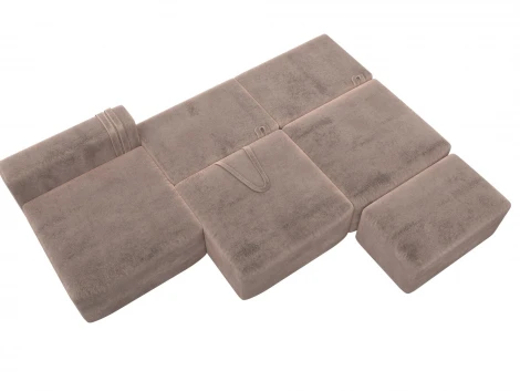 Диван угловой модульный с пуфом Лига-060 НПБ Лонг угол универсальный (ЛДСП,Брус,Фанера/Пластик/Велюр/Бежевый) Лига Диванов 129513