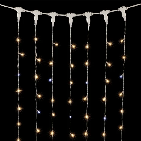 Гирлянда Занавес 2 x 2 м Тепло-Белый с Мерцанием Белого Диода 220В, 400 LED, Провод Прозрачный ПВХ, IP54