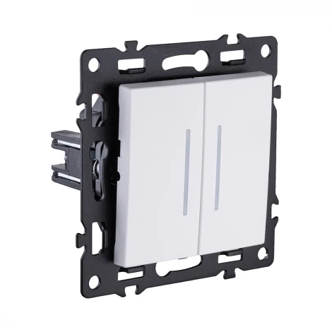 Выключатель 2-клавишный проходной 10А/250В с LED подсветкой, белый Kollinger Asthetik AS-011WH