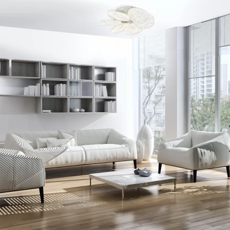 Потолочная люстра светодиодная Escada Agata 10278/6LED 75Вт, изменение цветовой температуры с помощью выключателя, металл/акрил, белый (220V, пульт управления, круглые)