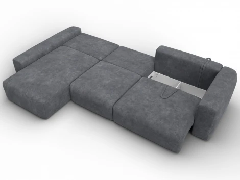 Диван угловой Лига-066 НПБ Лонг угол левый (ЛДСП,Фанера,Брус,Велюр/Темно-серый) Лига Диванов 131217L
