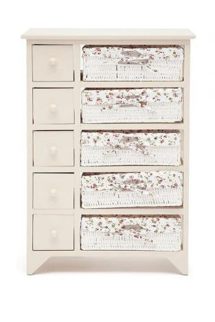 Комод с 5-ю корзинами и 5-ю ящиками Secret De Maison CABAS ( mod. 4323 ) butter white (слоновая кость) (дерево павловния, мдф)