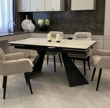 Стол ОРИГАМИ 240 цвет АЙВОРИ (AURA IVORY), керамика / Черный каркас M-City 64721