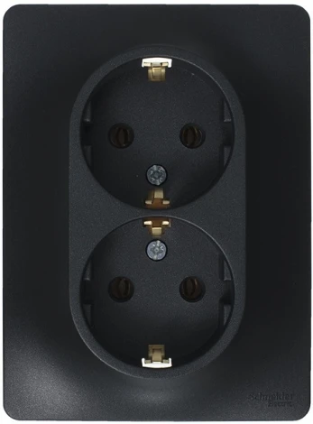 Розетка встраиваемая двойная с заземлением (антрацит) Systeme Electric Glossa GSL000724