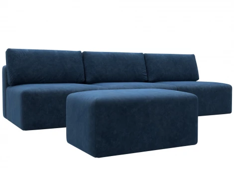 Диван прямой модульный с пуфом Лига-060 НПБ Лонг (ЛДСП,Брус,Фанера/Пластик/Велюр/Синий) Лига Диванов 129491
