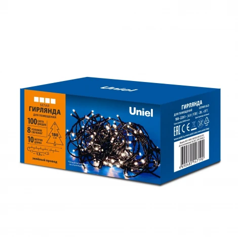 Гирлянда светодиодная, 10м. 100 светодиодов, белый свет. ULD-S1000-100/DGA WHITE IP20
